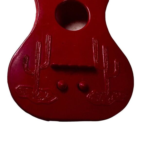 Red Electric Guitar Christmas Tree Ornament Cactus Figurine Statue Paperweight - Picture 2 of 4